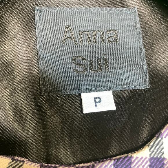 Anna Sui Shift Dress Sm Wool Purple Black Checkered Sleeveless Preppy Academia - Picture 15 of 16